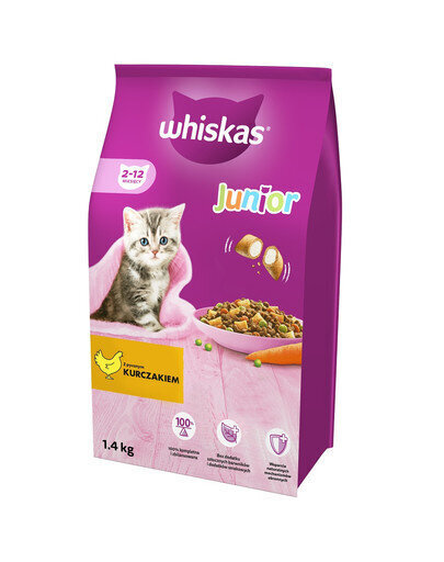 Whiskas noortele kassidele kanaga, 6x1.4 kg цена и информация | Kassi kuivtoit ja kassikrõbinad | hansapost.ee