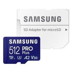 Mälukaart ja adapter Samsung Pro Plus, 2023, microSDXC, 512 GB, sinine hind ja info | Samsung Fotoaparaadid, objektiivid ja lisatarvikud | hansapost.ee