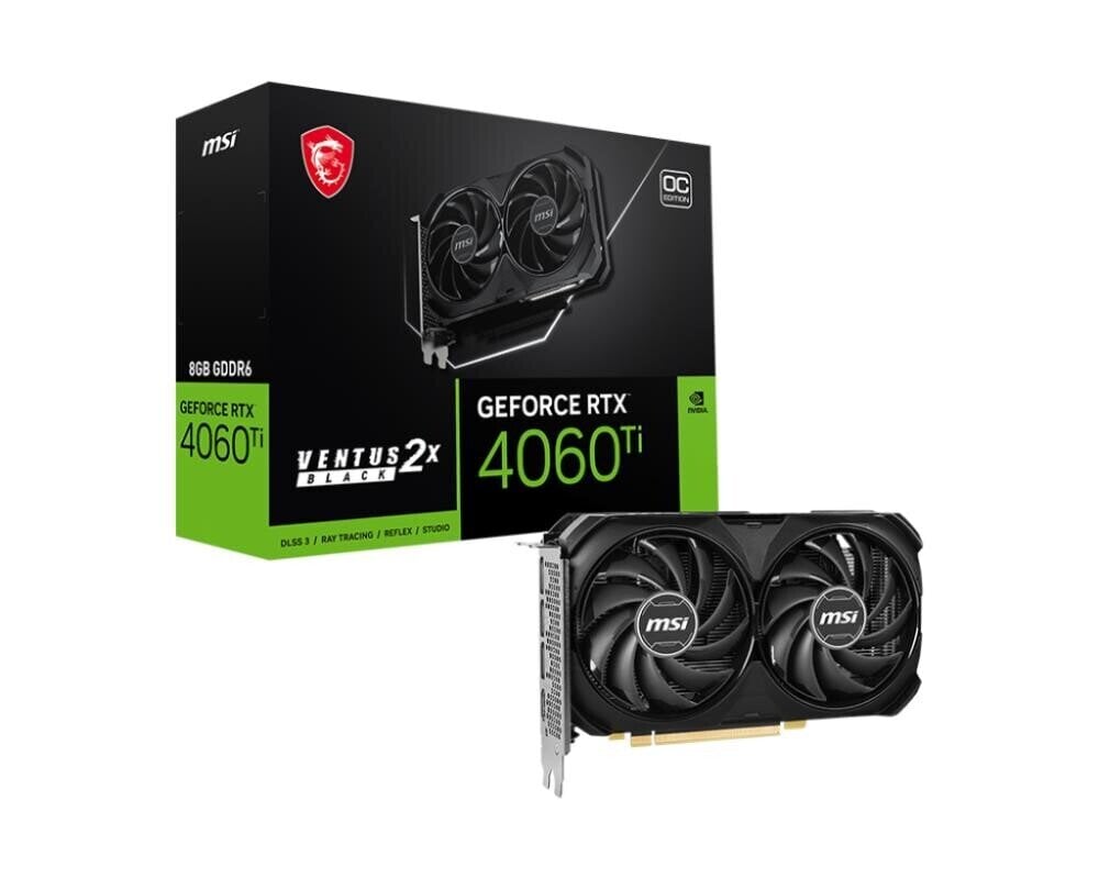 MSI GeForce RTX 4060 Ti Ventus 2X Black OC 8GB GDDR6 (4060TIVENT2XBLACK8GOC) цена и информация | Videokaardid | hansapost.ee