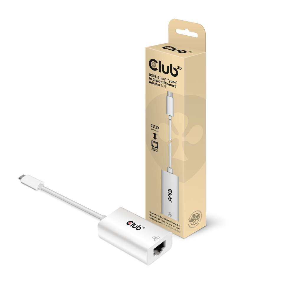 Adapter Club3D USB3.2 Gen1 Type-C to Gigabit Ethernet M/F hind ja info | USB adapterid ja jagajad | hansapost.ee