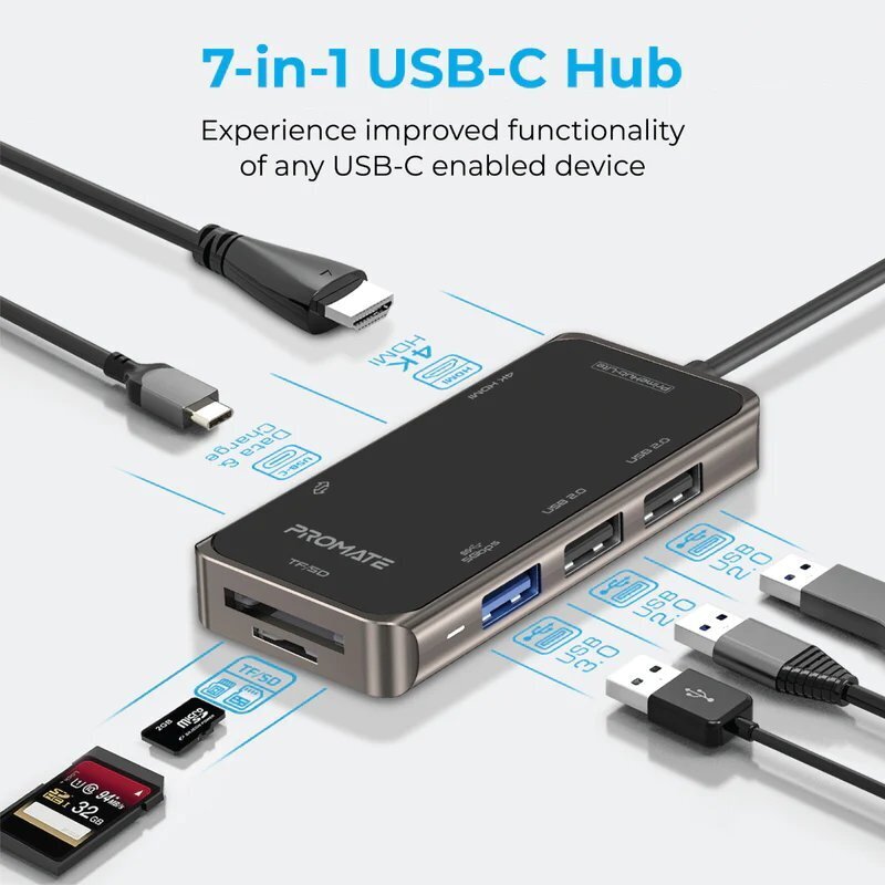 Promate PrimeHub-Lite USB-C multimeediumijaotur, HDMI, USB3.0, SD, PD hind ja info | USB adapterid ja jagajad | hansapost.ee