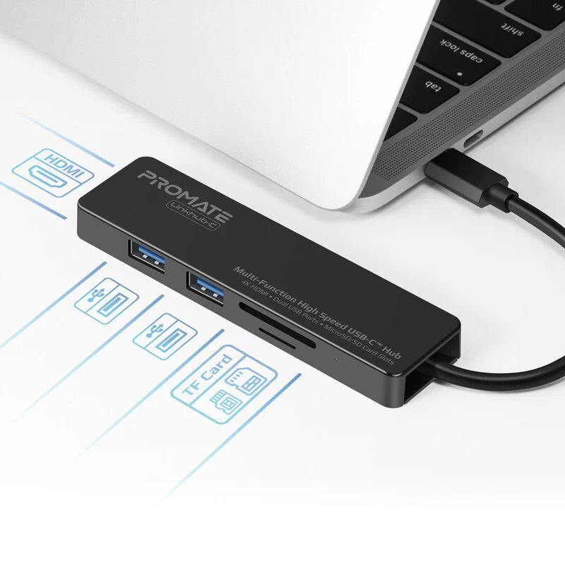 Promate LinkHub-C USB-C – HDMI, 2 x USB 3.0 цена и информация | USB adapterid ja jagajad | hansapost.ee