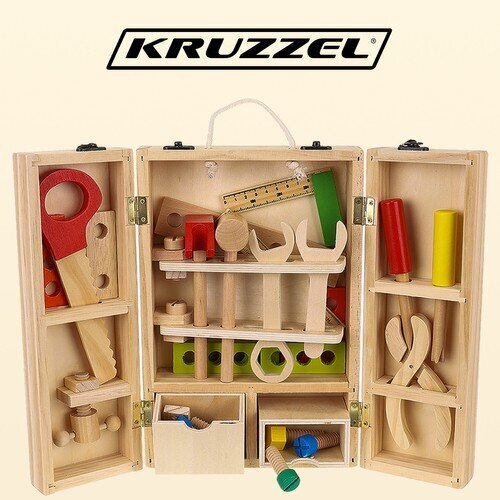 Puidust tööriistakomplekt karbis Kruzzel цена и информация | Arendavad laste mänguasjad | hansapost.ee