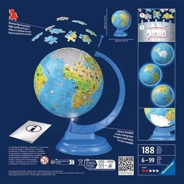 Pusle Ravensburger 3D Globe, 188 tk. hind ja info | Pusled lastele ja täiskasvanutele | hansapost.ee