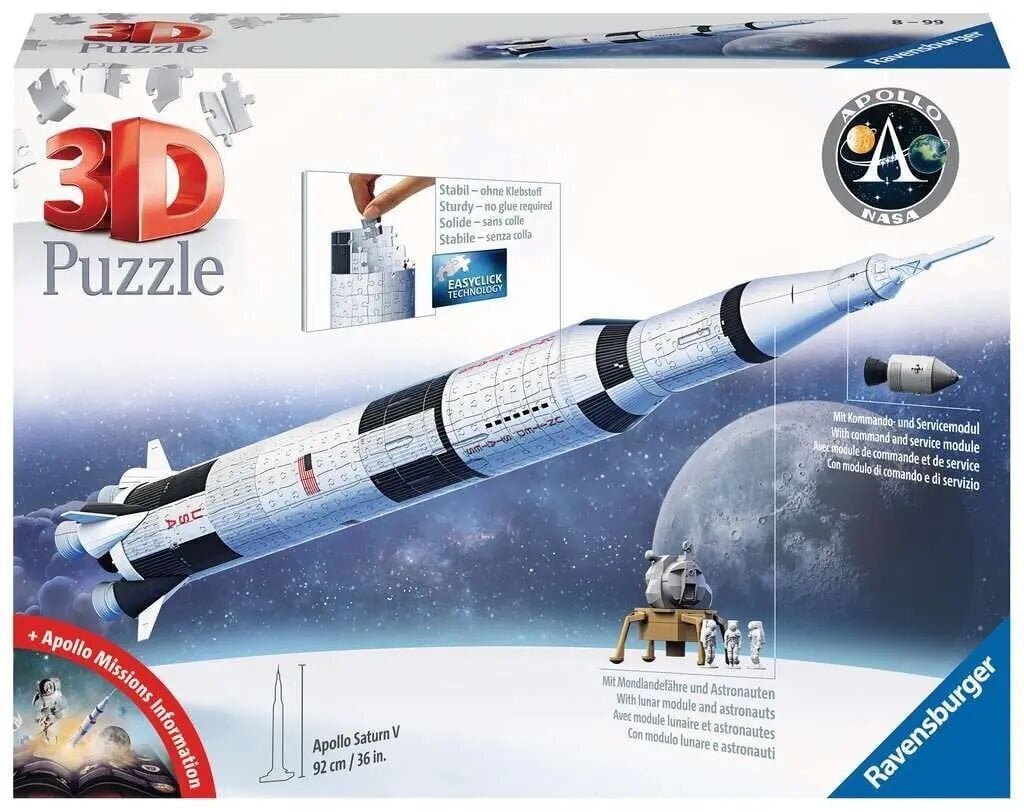 Pusle 3D Ravensburger Apollo Saturn V, 504 tk. hind ja info | Pusled lastele ja täiskasvanutele | hansapost.ee