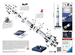 Pusle 3D Ravensburger Apollo Saturn V, 504 tk. hind ja info | Pusled lastele ja täiskasvanutele | hansapost.ee