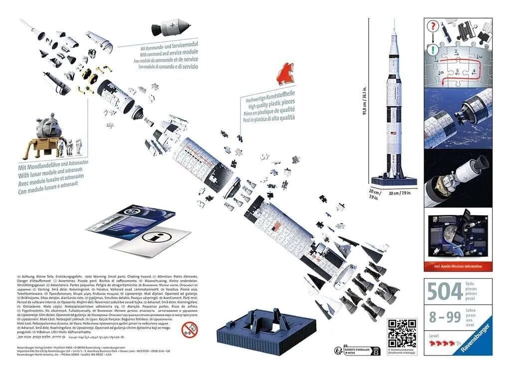 Pusle 3D Ravensburger Apollo Saturn V, 504 tk. цена и информация | Pusled lastele ja täiskasvanutele | hansapost.ee