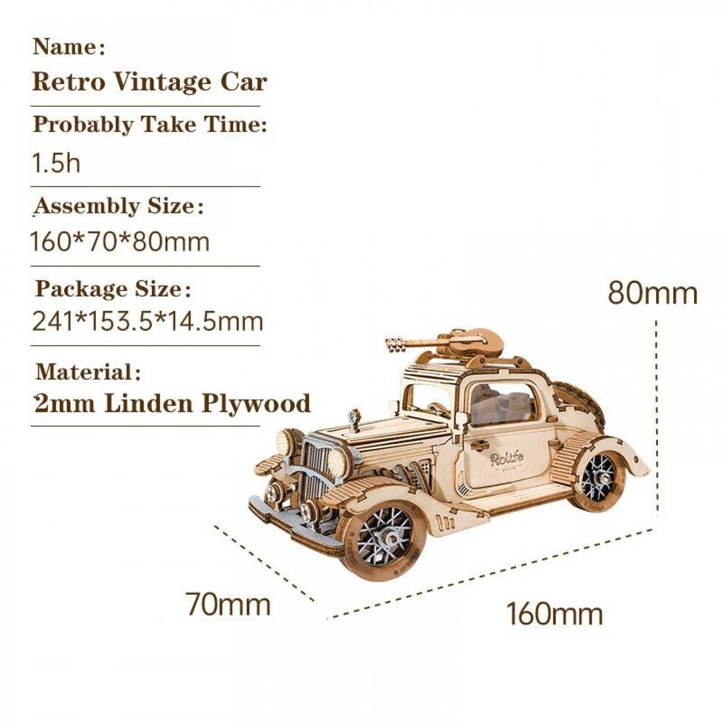 Robotime puidust konstruktor Vintage Car hind ja info | Klotsid ja konstruktorid | hansapost.ee