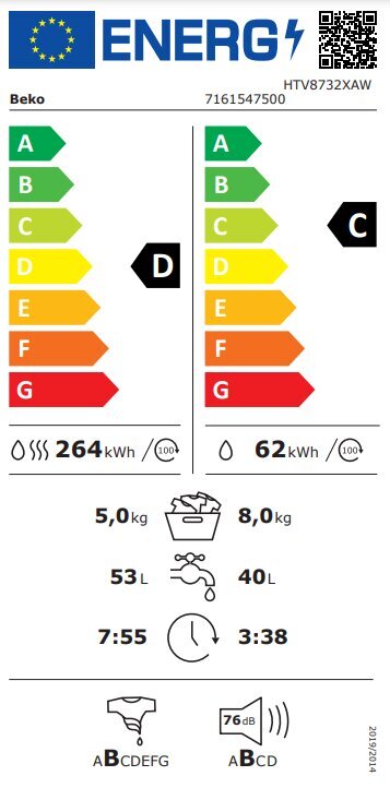 Beko HTV8732XAW hind ja info | Pesumasinad | hansapost.ee