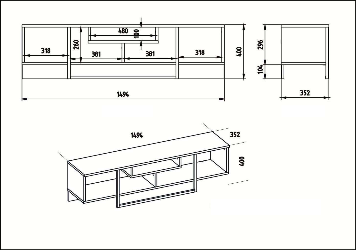 TV laud Kalune Design Asal 150 cm, tamm/must цена и информация | Televiisori alused | hansapost.ee