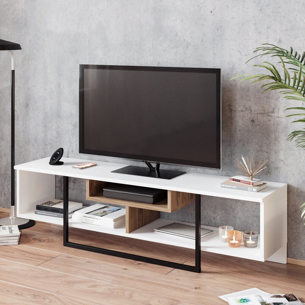 TV laud Kalune Design Asal 150 cm, valge/tamm цена и информация | Televiisori alused | hansapost.ee