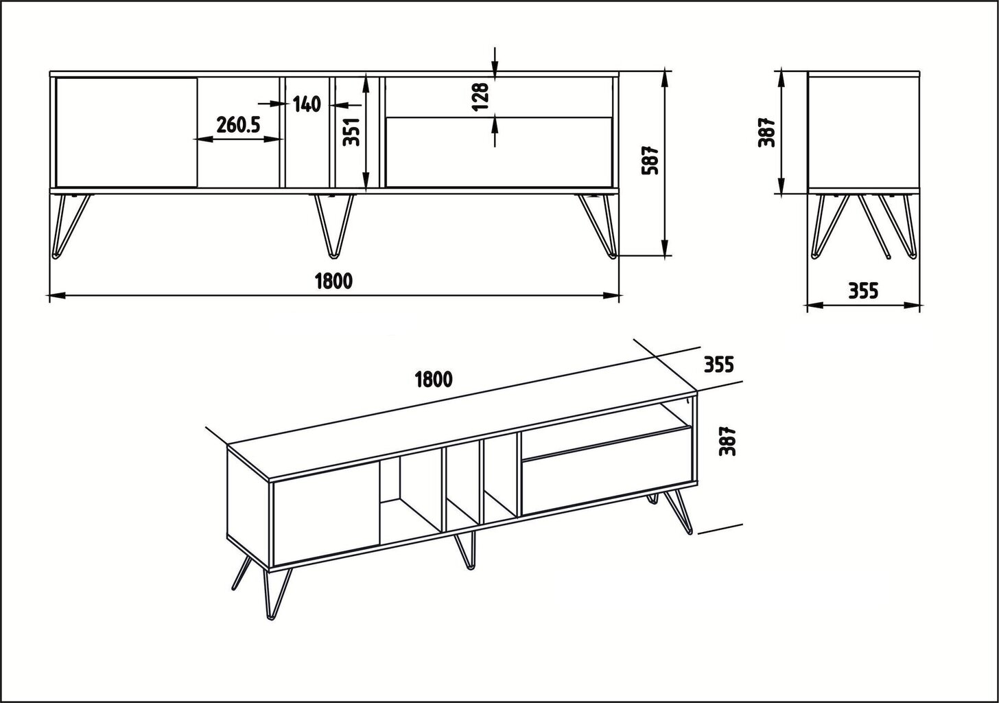 TV laud Kalune Design Mistico 180 cm, pruun/valge hind ja info | Televiisori alused | hansapost.ee