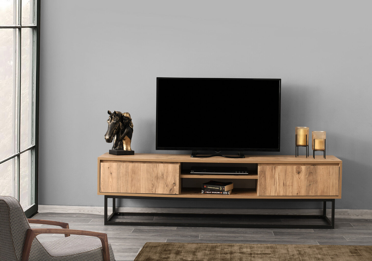 TV laud Kalune Design Belinda 180 cm, must/pruun hind ja info | Televiisori alused | hansapost.ee