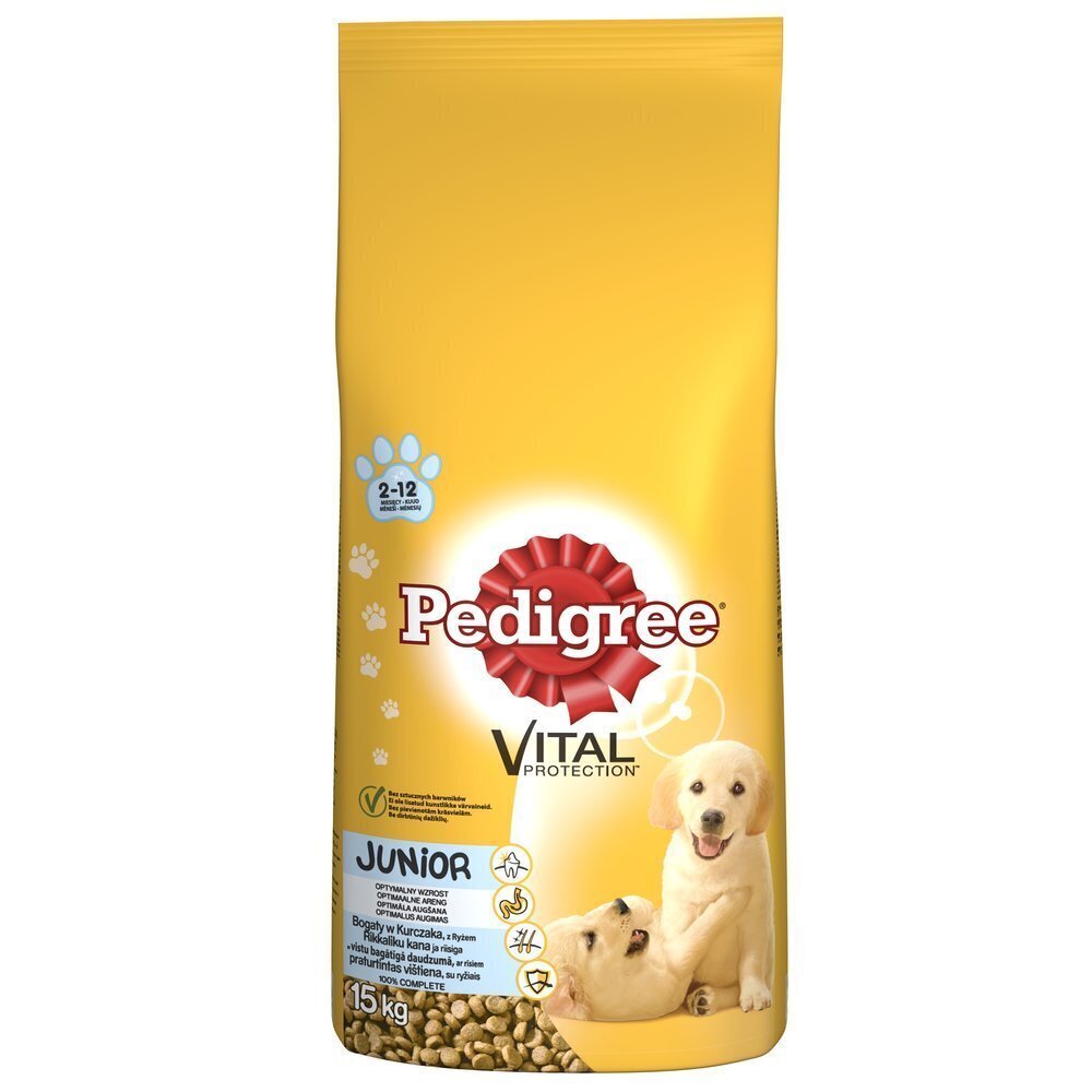 Pedigree Junior Professional Nutrition koos kanaga, 15 kg hind ja info | Koerte kuivtoit ja krõbinad | hansapost.ee