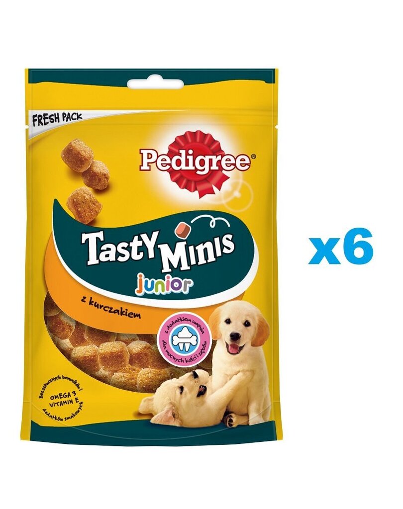 Pedigree Tasty Minis Junior noortele kutsikatele koos kanaga, 6x125 g цена и информация | Koerte maiused | hansapost.ee