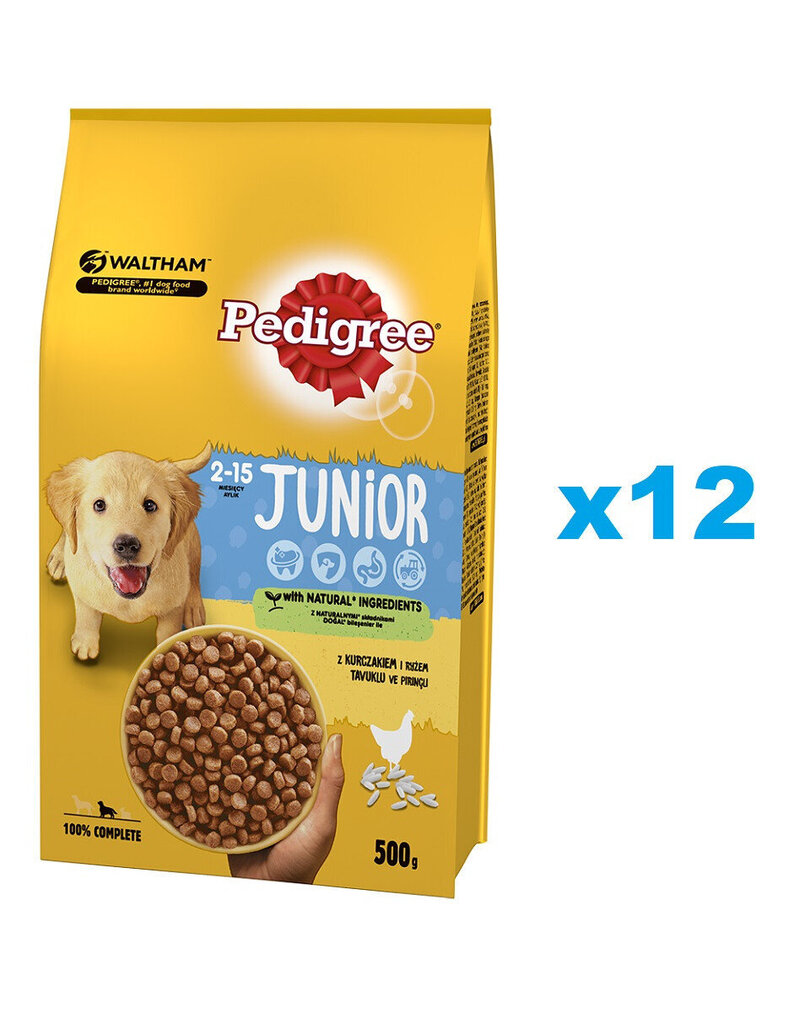 Pedigree Junior noortele kutsikatele koos kanaga, 12x500 g цена и информация | Koerte kuivtoit ja krõbinad | hansapost.ee