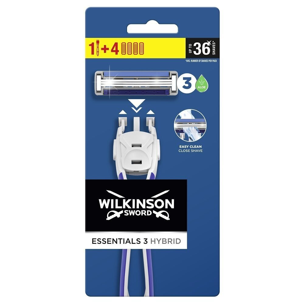 Raseerimiskomplekt Wilkinson Essentials 3 Hybrid: raseerija, 1 tk + raseerimispead, 4 tk цена и информация | Raseerimisvahendid | hansapost.ee