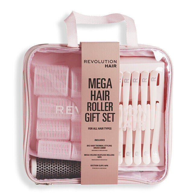 Juuste kujundamise kinkekomplekt Revolution Haircare Mega Hair Roller Gift Set: stiliseerimise termohari, 33 mm + juukseklambrid, 10 tk. + lokirullid, 10 tk. цена и информация | Kammid, juukseharjad ja juuksuri käärid | hansapost.ee