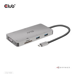 Адаптер CLUB3D USB Gen1 Type-C 9-in-1 hub with HDMI, VGA, 2x USB Gen1 Type-A, RJ45, SD/Micro SD card slots and USB Gen1 Type-C Female port цена и информация | Адаптеры, USB-разветвители | hansapost.ee