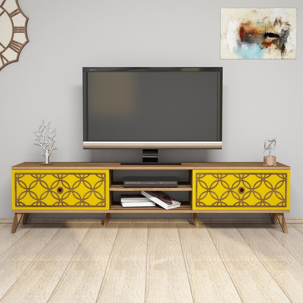 TV-laud Kalune Design 845, 180 cm, pruun/kollane hind ja info | Televiisori alused | hansapost.ee