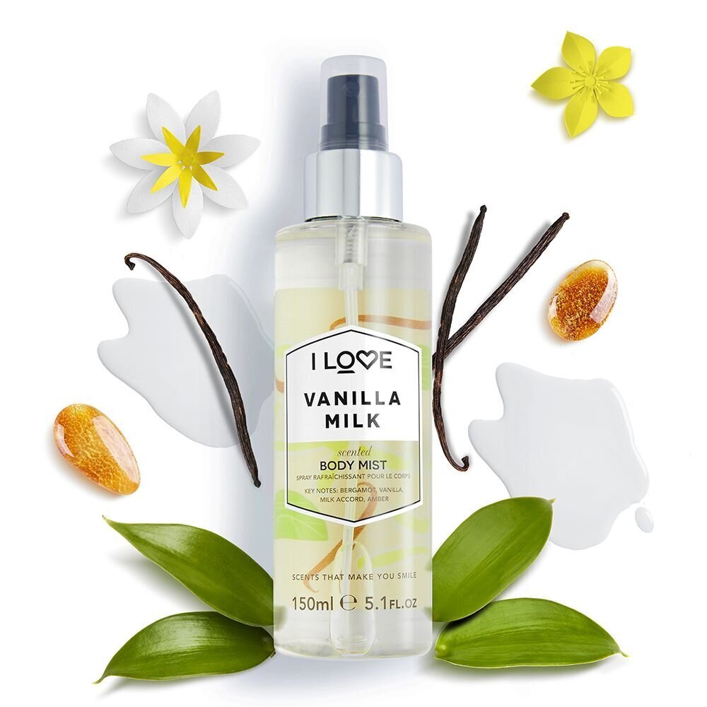 Kehasprei I Love Vanilla Milk 150 ml hind ja info | Dušigeelid ja deodorandid naistele | hansapost.ee