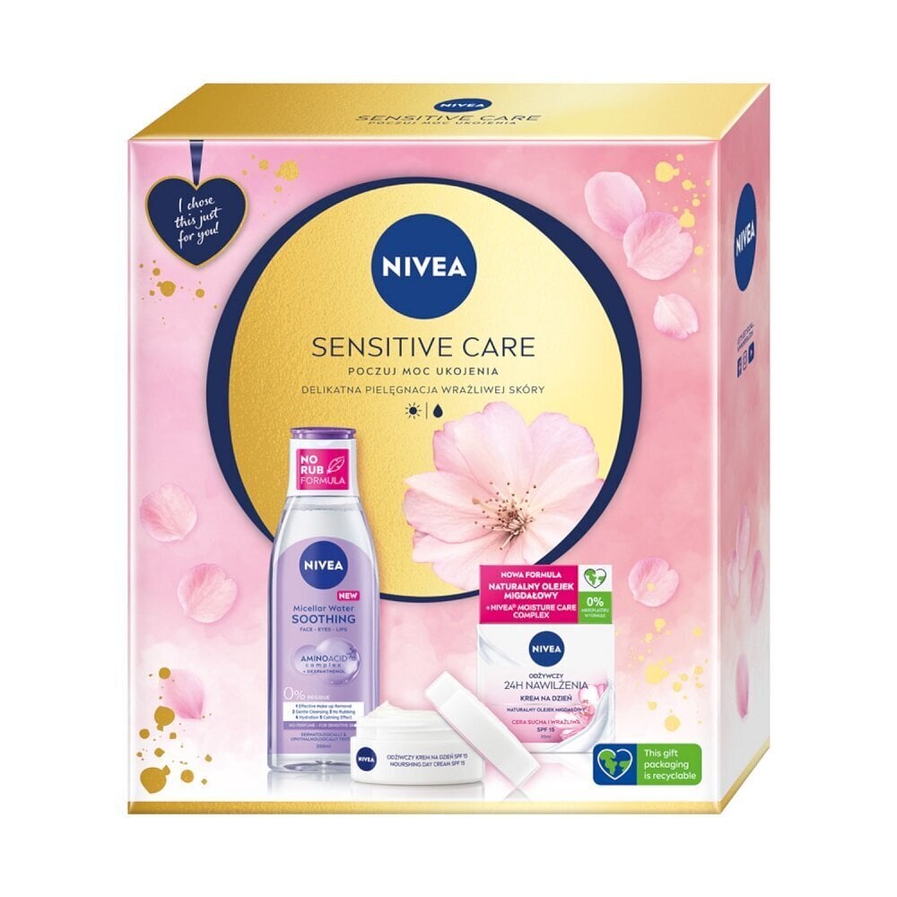 Kosmeetikakomplekt Nivea Sensitive Care: näokreem, 50 ml + mitsellaarvesi, 200 ml hind ja info | Näopuhastusvahendid | hansapost.ee