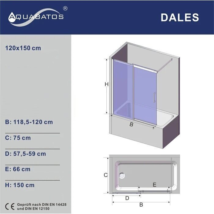 Vannisein Aquabatos Dales 120x150 hind ja info | Vannitoa lisatarvikud | hansapost.ee