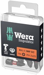 Kruvikeeraja Impaktor otsikud Wera 851/, PH 3 x 25mm, 10tk hind ja info | Käsitööriistad | hansapost.ee