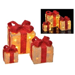 HI LED valgustatud jõulukinkekarp punaste paeltega, 3 tk hind ja info | Jõulukaunistused | hansapost.ee