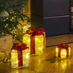 HI LED valgustatud jõulukinkekarp punaste paeltega, 3 tk hind ja info | Jõulukaunistused | hansapost.ee