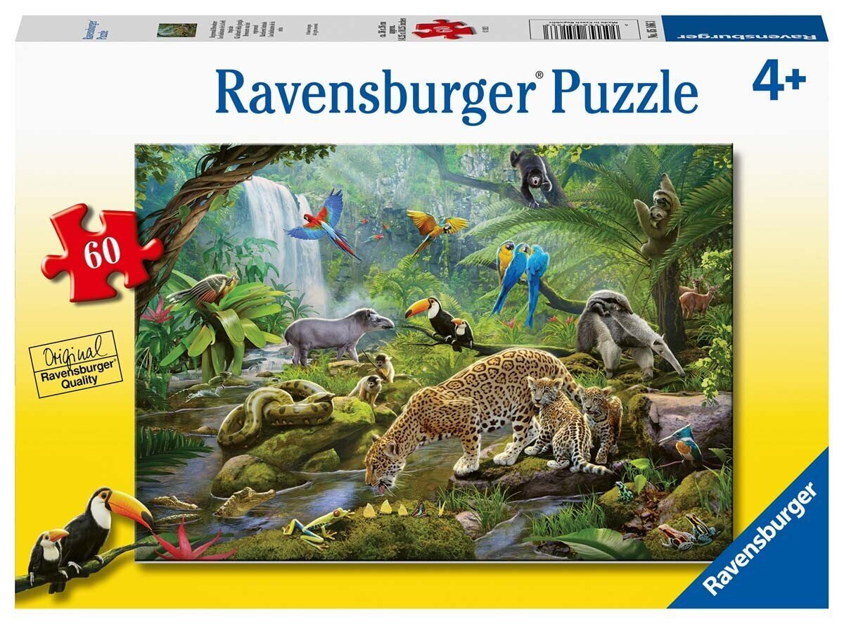 Pusle Ravensburger vihmametsa loomad, 5166, 60 tk цена и информация | Pusled lastele ja täiskasvanutele | hansapost.ee