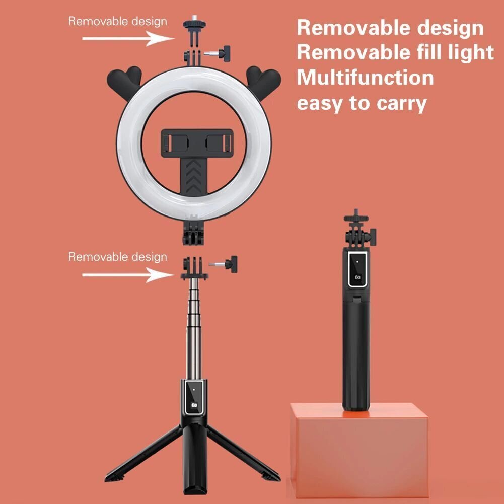 Selfie Stick - eemaldatava bluetooth-puldi, statiivi ja rõngaslambiga - P40D-3 must hind ja info | Selfie pulgad | hansapost.ee