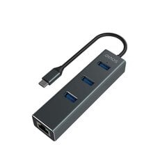 USB Centrmezgls Savio 3-port USB-C 3.1 GEN 1 hub with RJ-45 Gigabit Ethernet цена и информация | Адаптеры и USB-hub | hansapost.ee