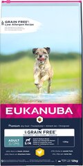 Eukanuba Grain Free Adult small/medium breed väikeste/keskmiste tõugude täiskasvanud koertele, kanaga, 12 kg hind ja info | Eukanuba Koerad | hansapost.ee