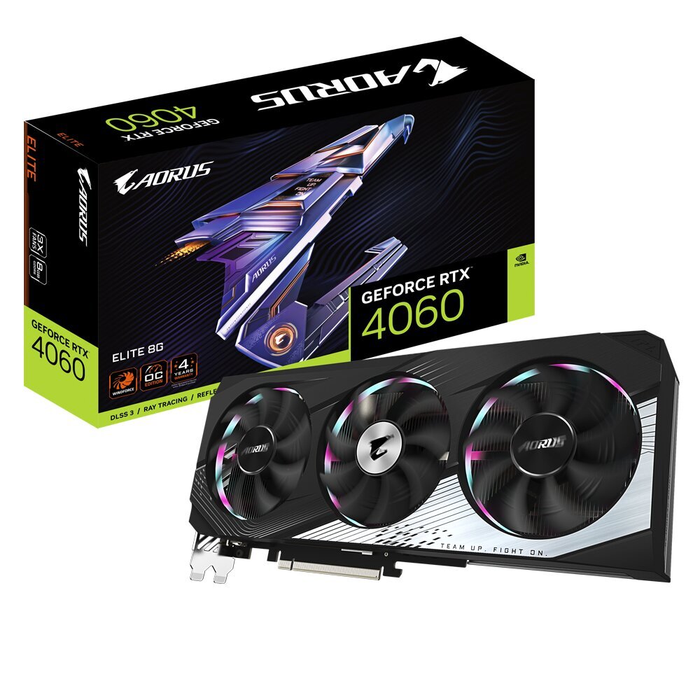 Gigabyte Aorus GeForce RTX 4060 Elite 8G (GV-N4060AORUS E-8GD) hind ja info | Videokaardid | hansapost.ee