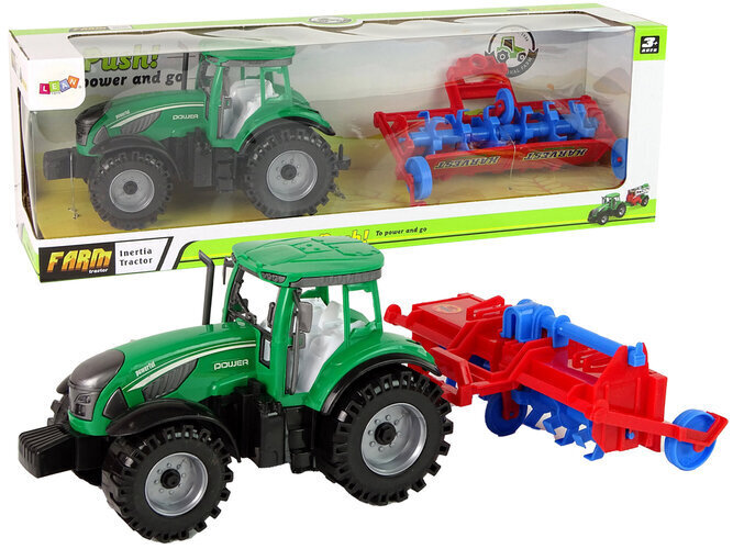 Traktor koos eemaldatava katuse ja adraga Lean Toys, roheline/punane hind ja info | Mänguasjad poistele | hansapost.ee