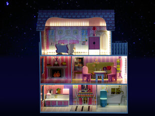 Lėlių namas su baldais ir LED apšvietimu цена и информация | Игрушки для девочек | hansapost.ee