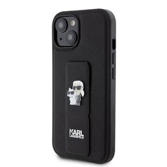 Karl Lagerfeld Saffiano Grip Stand Metal Logo Case for iPhone 15 Black цена и информация | Чехлы для телефонов | hansapost.ee