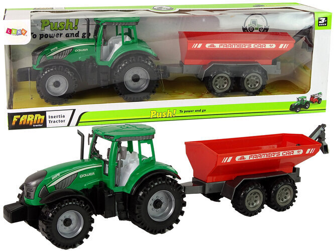 Haagisega traktor Lean Toys, roheline/punane цена и информация | Mänguasjad poistele | hansapost.ee