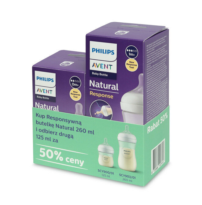 Pudel Philips Avent Natural Response SCY903/01+SCY900/01, 1+ kuu, 260 + 125 ml hind ja info | Lutipudelid ja tarvikud | hansapost.ee