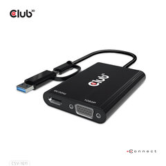 Адаптер CLUB3D USB Gen1 Type-C/-A to Dual HDMI (4K/30Hz) / VGA (1080/60Hz) цена и информация | Адаптеры, USB-разветвители | hansapost.ee