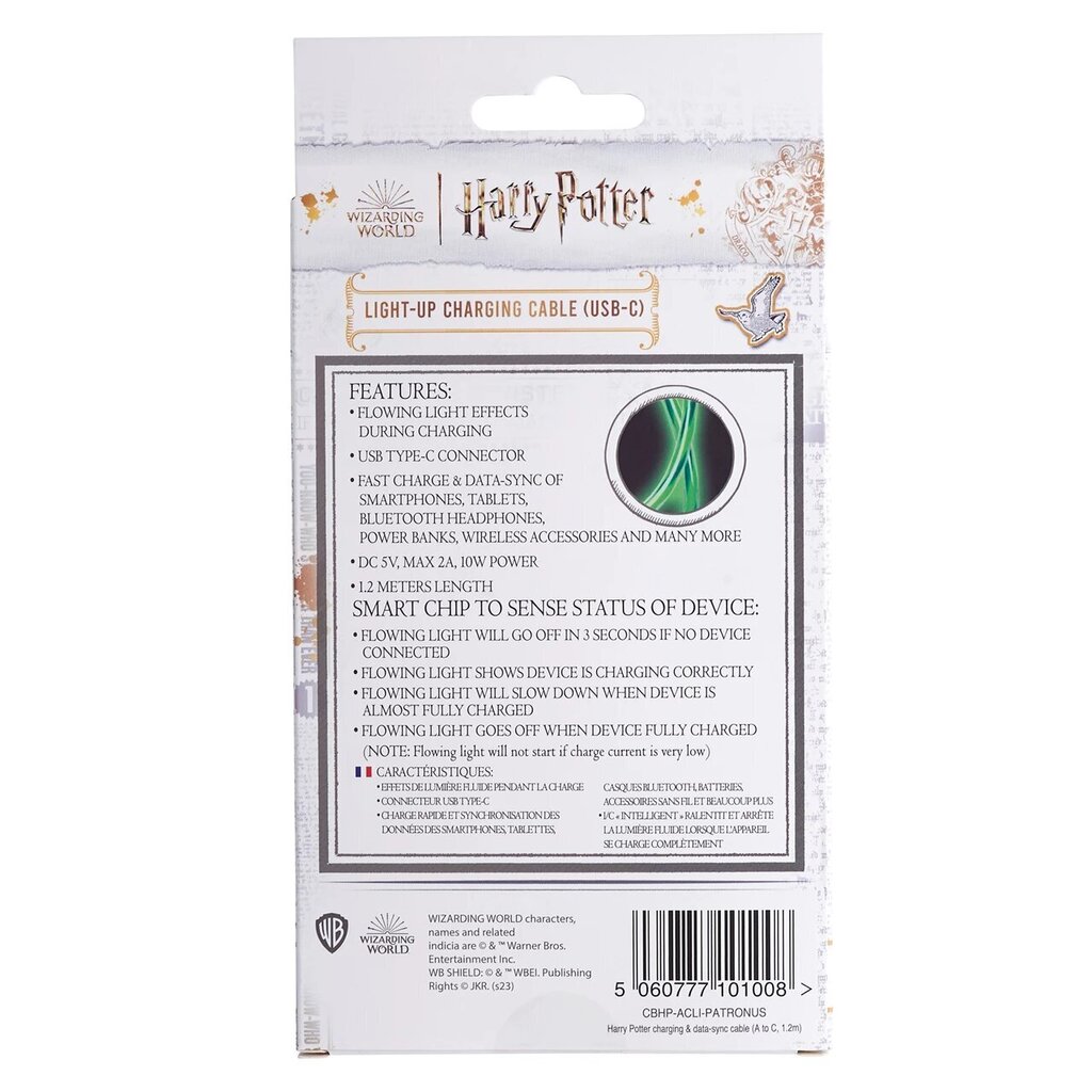 Helendav laadimiskaabel Harry Potter koos pistikutega USB A - C, 1,2 m pikk hind ja info | Mobiiltelefonide kaablid | hansapost.ee