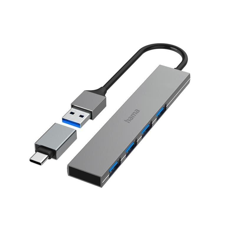 Hama USB-jaotur, 4x USB 3.2 Gen 1, USB-C-adapter, hall – USB-jaotur цена и информация | USB adapterid ja jagajad | hansapost.ee