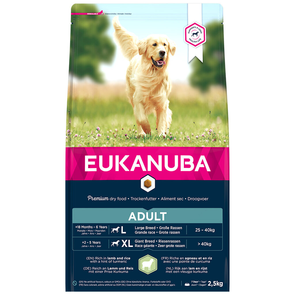 Eukanuba Adult Large Breeds täiskasvanud suurt tõugu koertele lambaliha ja riisiga, 2,5 kg цена и информация | Koerte kuivtoit ja krõbinad | hansapost.ee