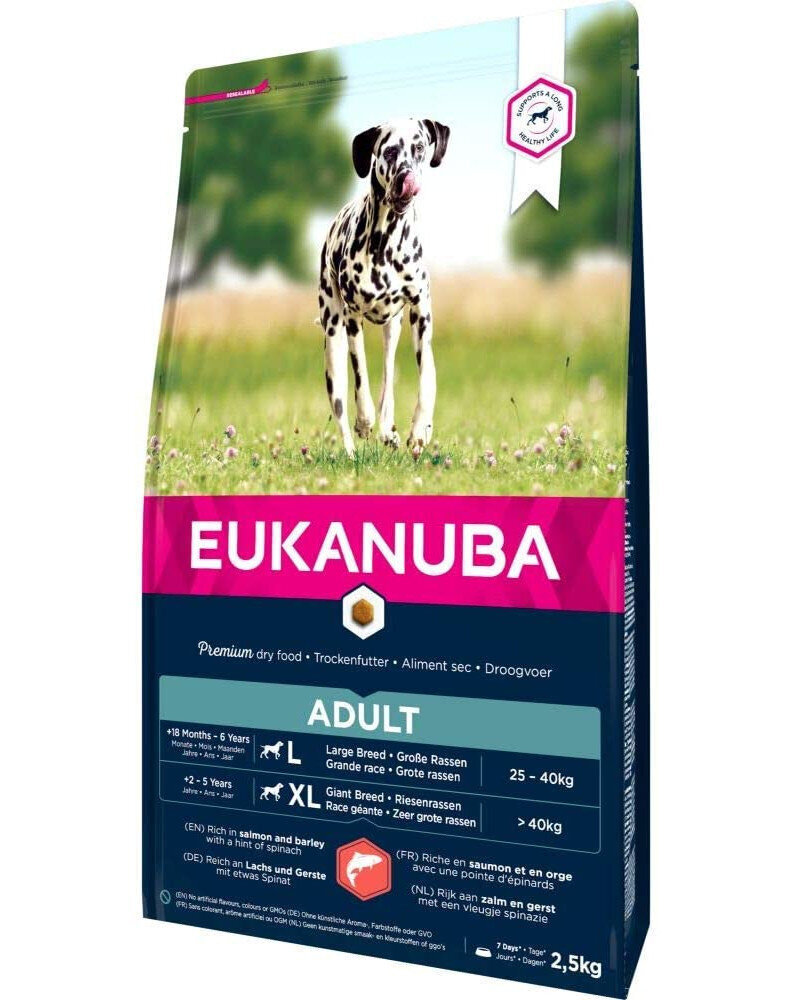 Eukanuba Adult All Breeds Salmon täiskasvanud koertele lõhega, 2.5 kg цена и информация | Koerte kuivtoit ja krõbinad | hansapost.ee