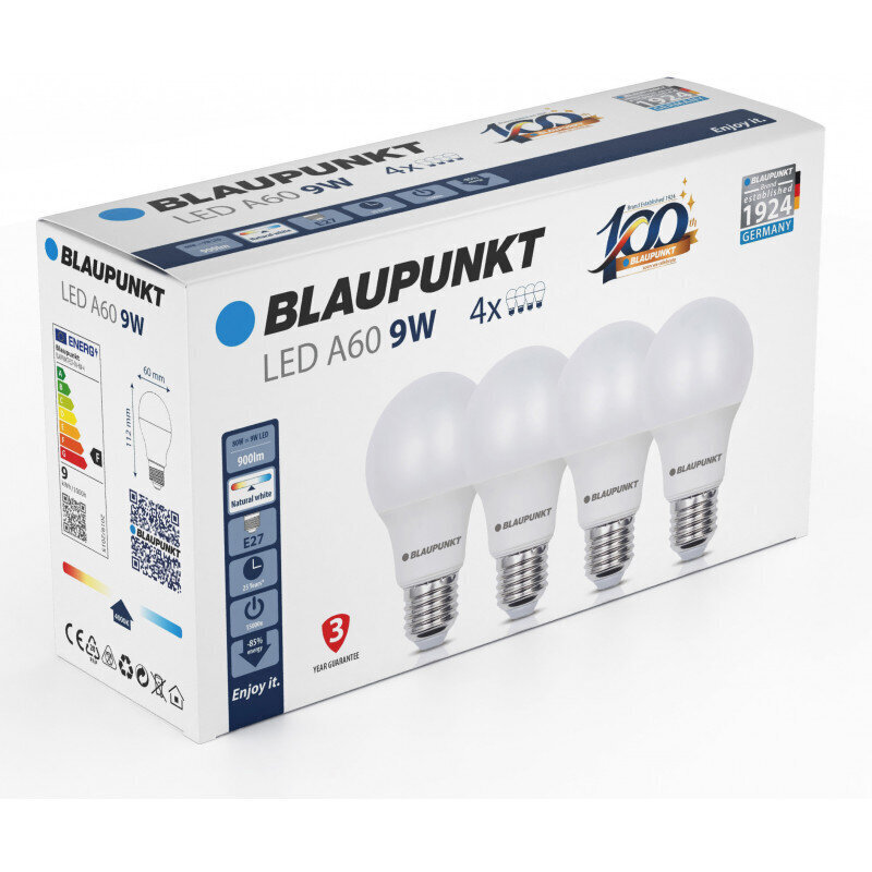 Blaupunkt LED pirnid E27 9W 4 tk, naturaalne valge цена и информация | Lambipirnid ja LED-pirnid | hansapost.ee