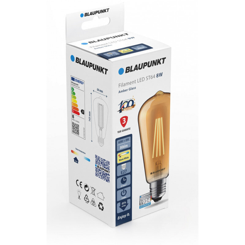 Blaupunkt LED pirn E27 ST64 8W Dimmer, merevaigukollane цена и информация | Lambipirnid ja LED-pirnid | hansapost.ee