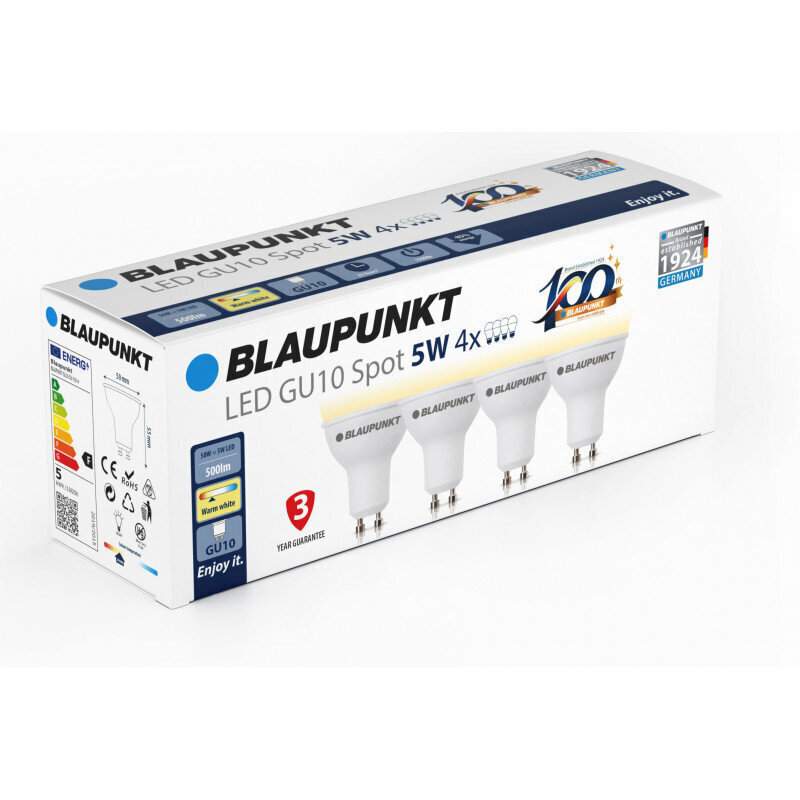 Blaupunkt LED pirnid GU10 5W 4tk, soe valge цена и информация | Lambipirnid ja LED-pirnid | hansapost.ee