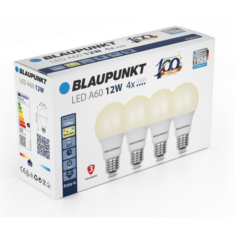 Blaupunkt LED pirnid E27 12W 4tk, soe valge цена и информация | Lambipirnid ja LED-pirnid | hansapost.ee