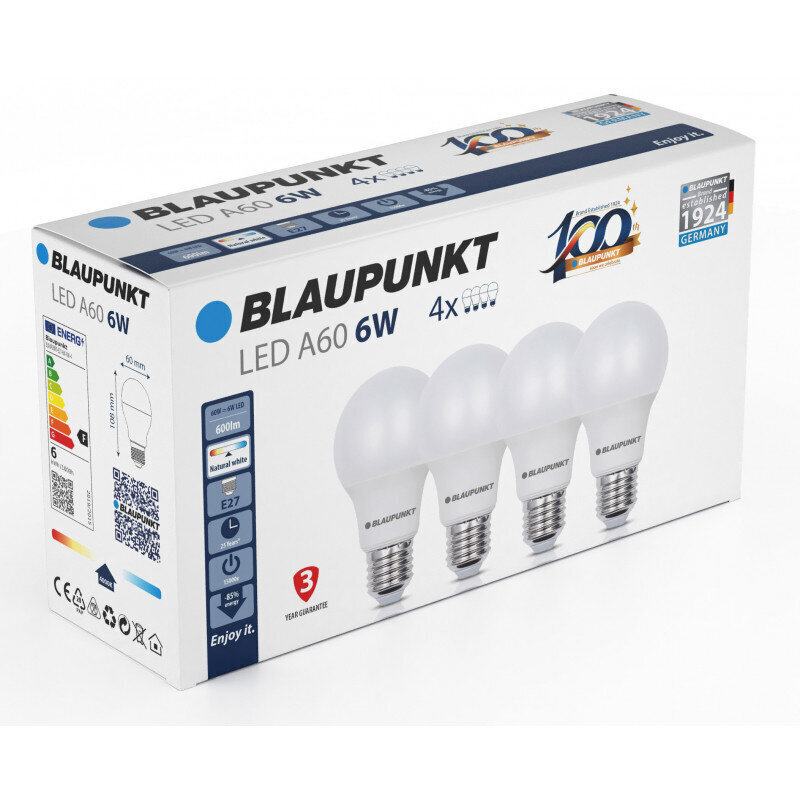 Blaupunkt LED pirnid E27 6W 4tk, naturaalne valge цена и информация | Lambipirnid ja LED-pirnid | hansapost.ee